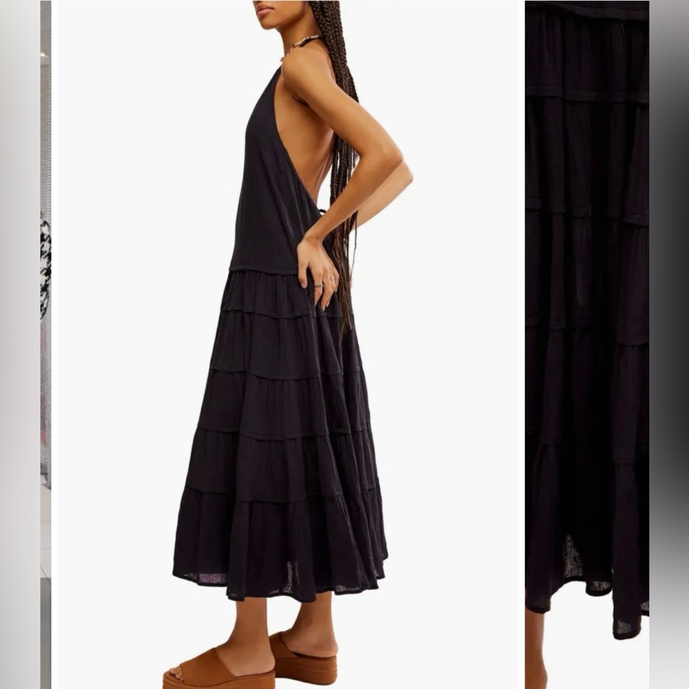 NWT Free People “Somewhere Sunny” Black Halter Dress